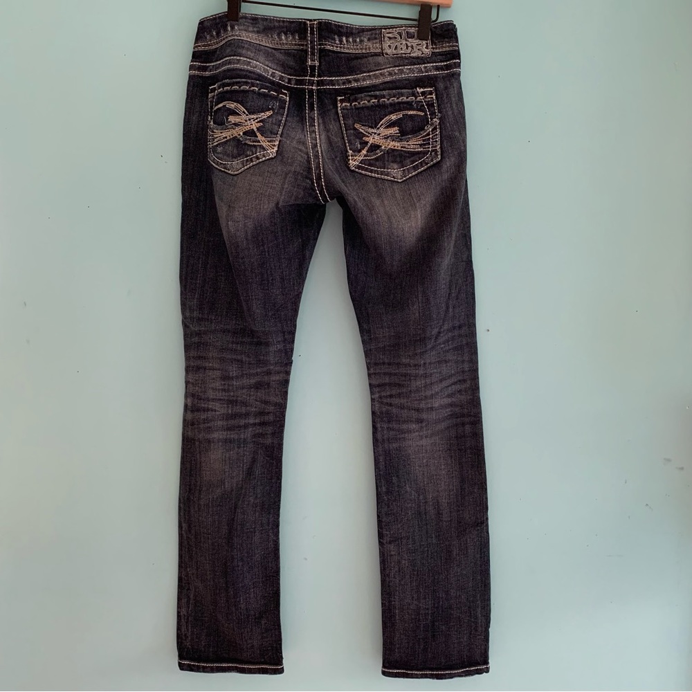 Silver Jeans Berkley Low Rise Distressed Straight Leg Jean 28x32 Rare Dark Wash
